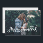 Happy Hanukkah Stylish Script and Pattern | Photo Holiday Card<br><div class="desc">This modern and stylish Hanukkah card features your personal photo on the front,  with the words "Happy Hanukkah" in trendy script. The back contains a navy blue and white abstract dot pattern.</div>
