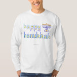 Happy Hanukkah T-Shirt<br><div class="desc">Twinkly stars emphasize the wondrous power of light...  Choose a different background colour if you like. And Happy Hanukkah!</div>