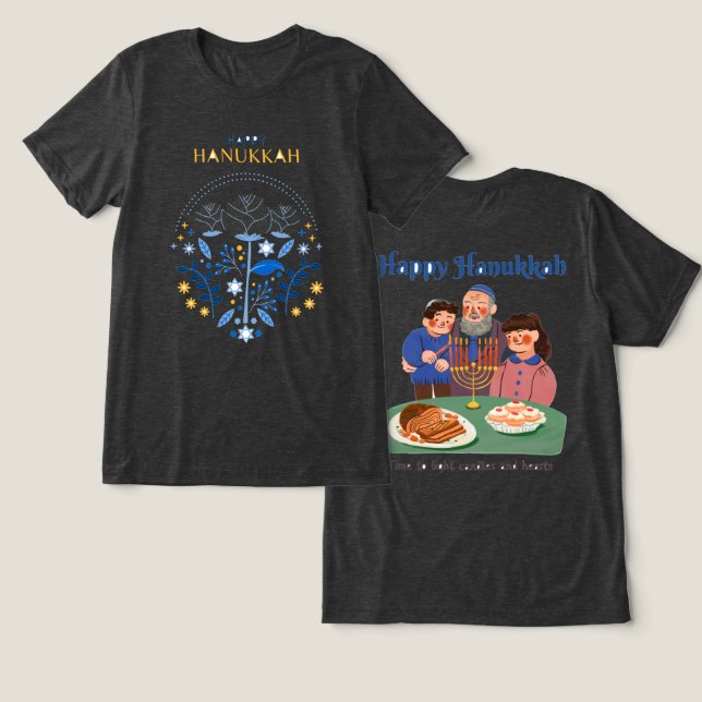 Happy Hanukkah T-Shirt Tri-Blend Shirt (Design Front & Back)