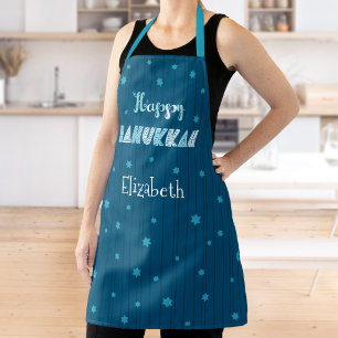 Happy Hanukkah Teal Modern Whimsical Typography Apron