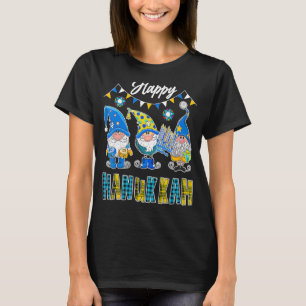 Happy Hanukkah Three Gnomes Holding Dreidel Menora T-Shirt