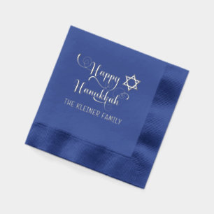 Happy Hanukkah Typography #10 Family Name Foil Napkins