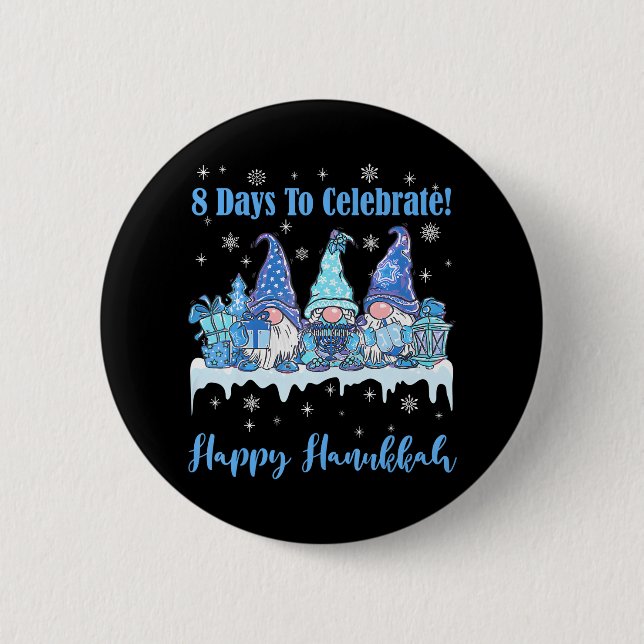 Happy Hanukkah Ugly Christmas Gnome Gnomies 6 Cm Round Badge (Front)