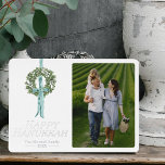 Happy Hanukkah Vintage Chic Watercolor Photo Foil Holiday Card<br><div class="desc">A vintage,  elegant take on a custom holiday card. A custom photo card,  perfect for family holiday cards,  Christmas cards for family and friends. This card features a watercolor wreath and silver or gold foil design with Happy Hanukkah. Customise with your family name,  pictures and words.</div>