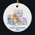 Happy Hanukkah Watercolor Covid 2020 Face Mask Ceramic Ornament<br><div class="desc">This design was created though digital art. It may be personalised in the area provided or customising by changing the photo or added your own words. Contact me at colorflowcreations@gmail.com if you with to have this design on another product. Purchase my original abstract acrylic painting for sale at www.etsy.com/shop/colorflowart. See...</div>