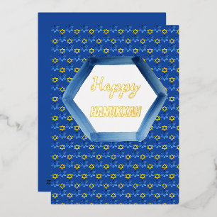 Happy Hanukkah Watercolor David Stars  Foil Holiday Card