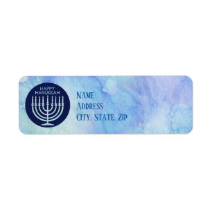 Happy Hanukkah Watercolor Menorah 🕎 Return Address Label