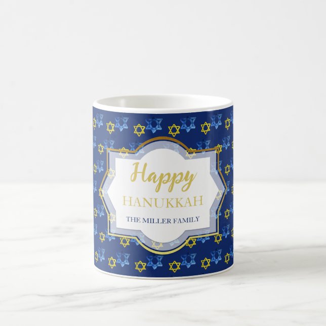 Happy Hanukkah Watercolor Stars Of David Coffee Mug (Center)