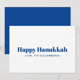 Happy Hanukkah white blue minimalist personalised Holiday Card