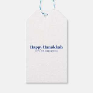 Happy Hanukkah white blue simple minimalist custom Gift Tags