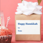 Happy Hanukkah white blue to from blank minimalist Rectangular Sticker<br><div class="desc">Happy Hanukkah blue and white to from blank cute minimalist modern simple elegant Hanukkah stickers and labels.
Fully customisable blue text on white solid plain background.</div>