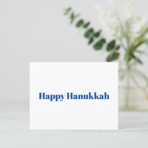 Happy Hanukkah white blue typography minimalist Holiday Postcard