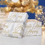 Happy Hanukkah white gold modern elegant script Wrapping Paper<br><div class="desc">Happy Hanukkah faux gold and white modern elegant script pattern gift Wrapping Paper.
Faux gold script typography pattern on white background colour.</div>