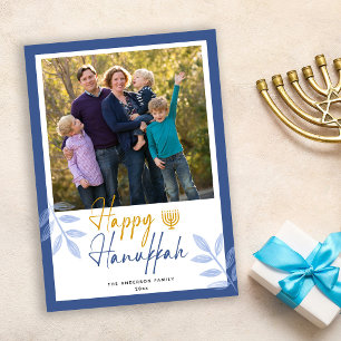 Happy Hanukkah White Photo Holiday Card