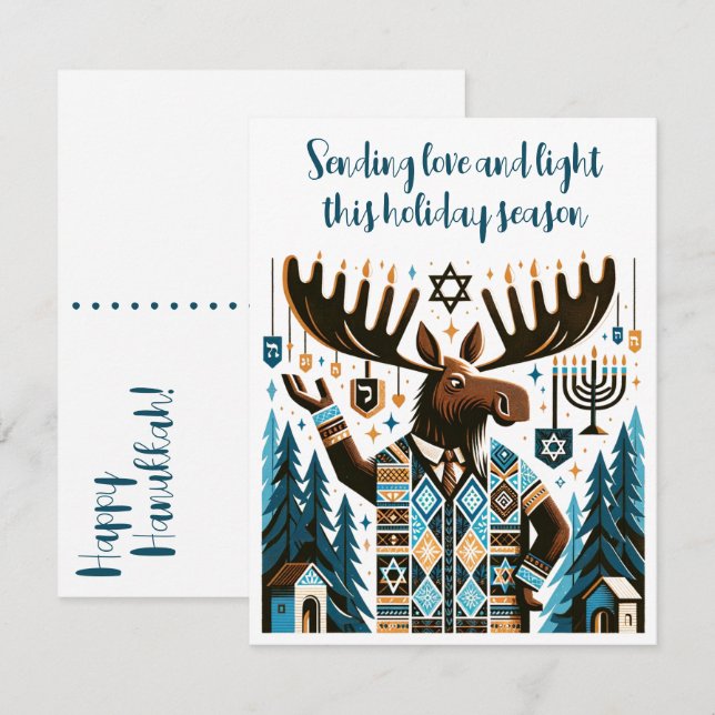 Happy Hanukkah (With A Moose!) Holiday Postcard (Front/Back)
