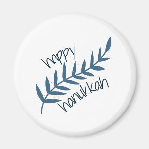 Happy Hanukkah (with Blue Leaves) Magnet