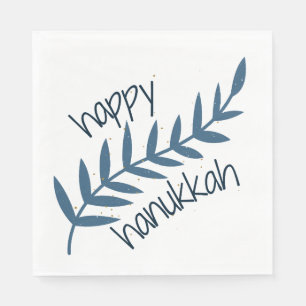 Happy Hanukkah (with Blue Leaves) Napkin