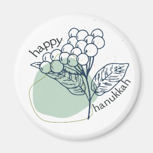 Happy Hanukkah (with Drawn Berries) Magnet