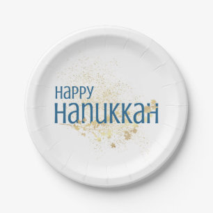 Happy Hanukkah (with Gold Foliage) Paper Plate