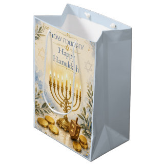 Happy Hanukkah with Menorah Medium Gift Bag