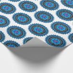 Happy Hanukkah with menorah Wrapping Paper<br><div class="desc">Great pattern for wrapping your Hanukkah gifts. Blue menorah with Star of David on white background, </div>