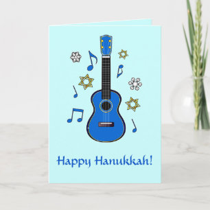 Happy Hanukkah with Ukulele and Stars Holiday Card