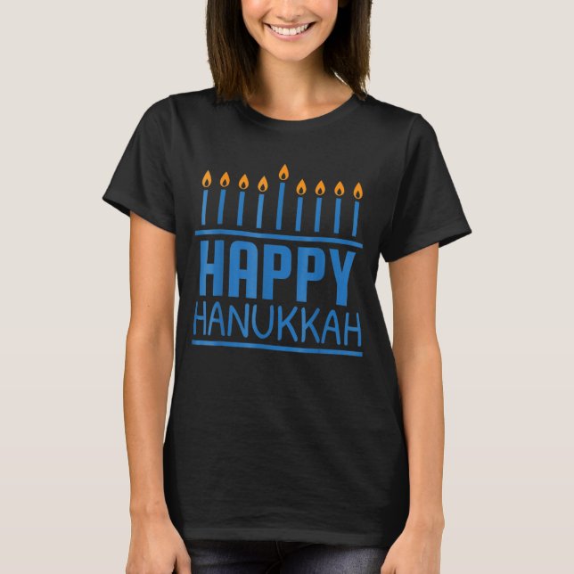 Happy Hanukkah Women Men Kids Jewish Menorah Chanu T-Shirt (Front)