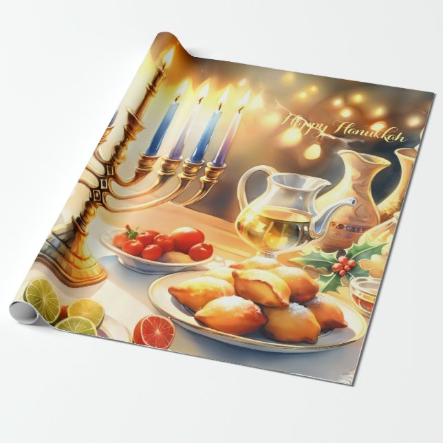 Happy Hanukkah Wrapping Paper (Unrolled)