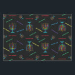 Happy Hanukkah Wrapping Paper<br><div class="desc">Happy Hanukkah Wrapping paper. This black yet colourful Happy Hanukkah design featuring a colourful menorah. Perfect way to wrap your Hanukkah gift this Hanukkah!</div>