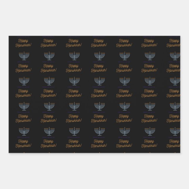 Happy Hanukkah wrapping sheets 3 different designs (Front)