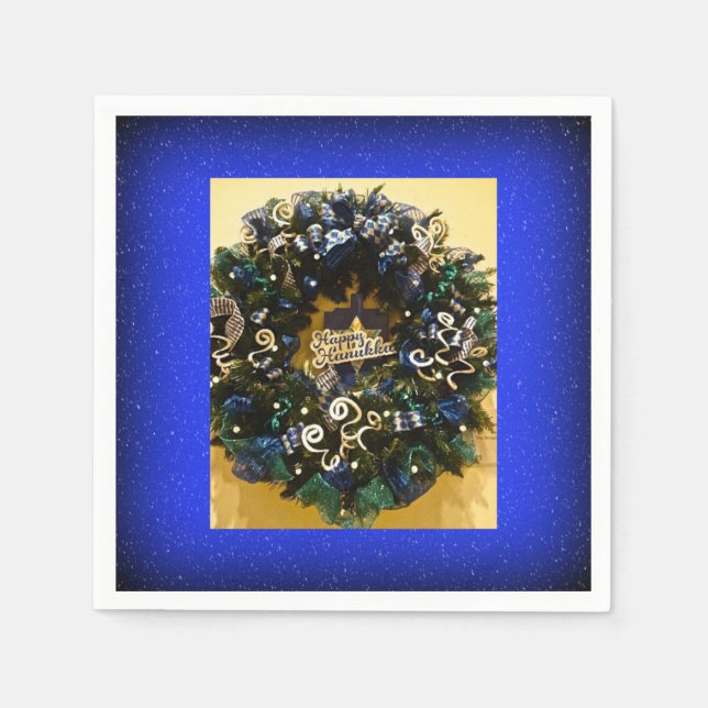 Happy Hanukkah Wreath Jewish Holiday Napkin (Front)