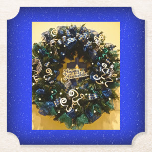 Happy Hanukkah Wreath Jewish Holiday Paper Coaster