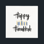 Happy Hanukkah Yellow Blue Candles Napkin<br><div class="desc">Festive Hanukkah Holiday paper napkin featuring a "Happy Hanukkah" in modern handwritten typography and a decor of candels in classic shades of blue and yellow.
 Complimenting items are available.
 BACKGROUND COLOR can be changed with zazzle background colour options online tool.</div>
