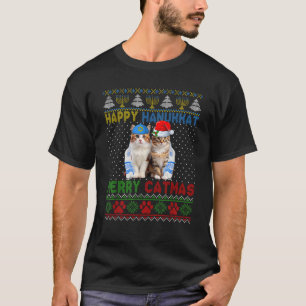 Happy Hanukkat Merry Catmas Ugly Christmas Chanuka T-Shirt
