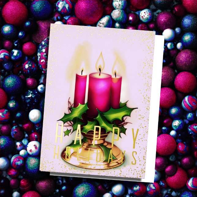 Happy Haolidays Watercolor Candle Holiday Card (Creator Uploaded)