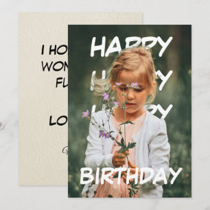 Happy, Happy, Happy Birthday text behind Photo Card