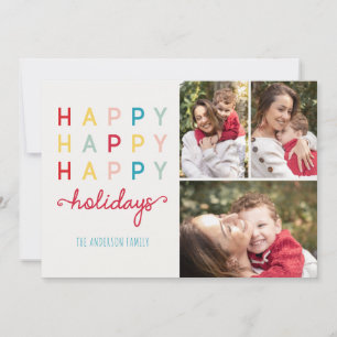 Happy Happy Happy Holidays Modern Photo Card