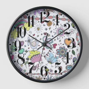 Happy Happy Joy Joy Doodle Clock