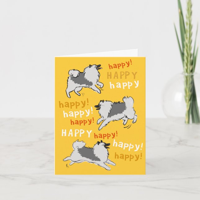 Happy Happy Keeshond Dog Birthday Celebration Card (Front)
