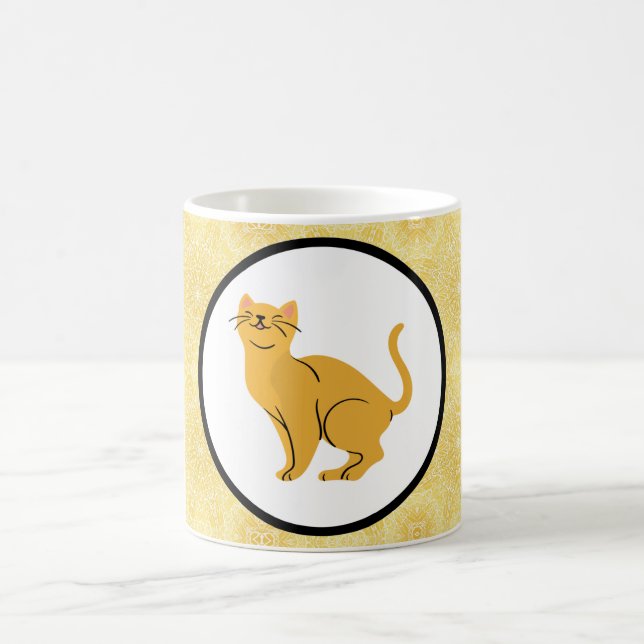 Happy happy kitty cat ginger on gold  coffee mug (Center)