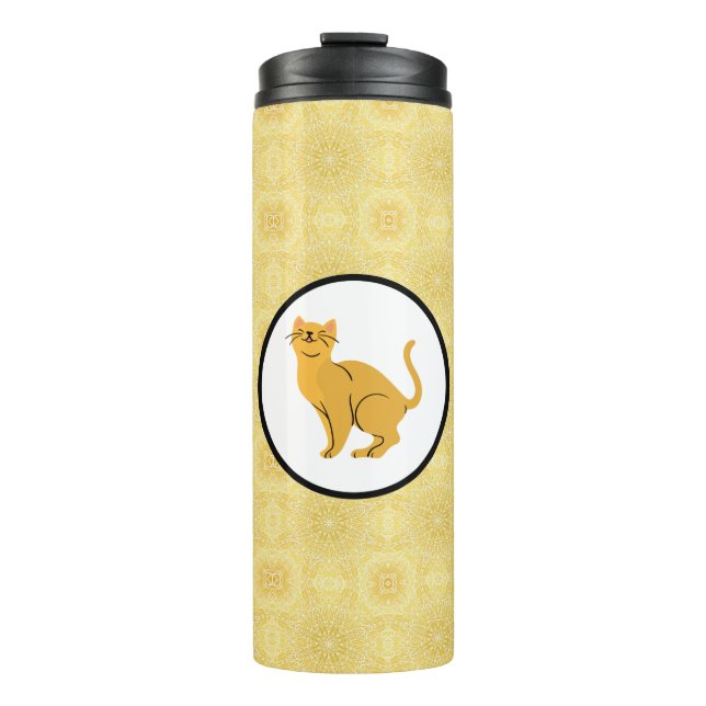 Happy happy kitty cat ginger on gold thermal tumbler (Front)