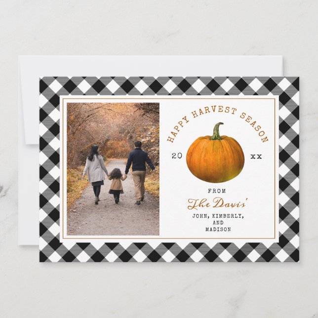 Happy Harvest Pumpkin Plaid Photo Thanksgiving (Front)