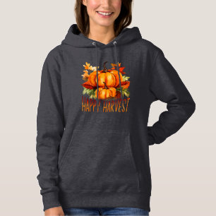"Happy Harvest" Watercolor Pumpkin & Fall Leaves  Hoodie