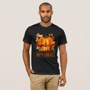 "Happy Harvest" Watercolor Pumpkin & Fall Leaves T-Shirt