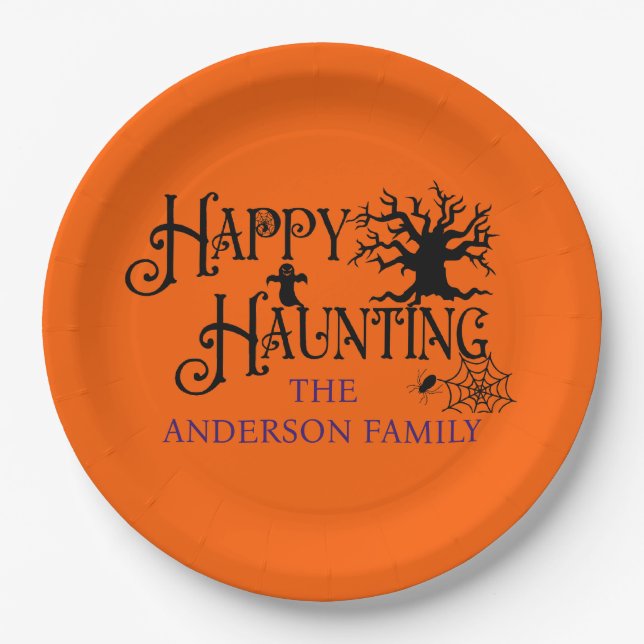 Happy Haunting – A Whimsical Welcome to the Weird Paper Plate (Front)