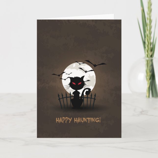 Happy Haunting Black Cat Card (Front)