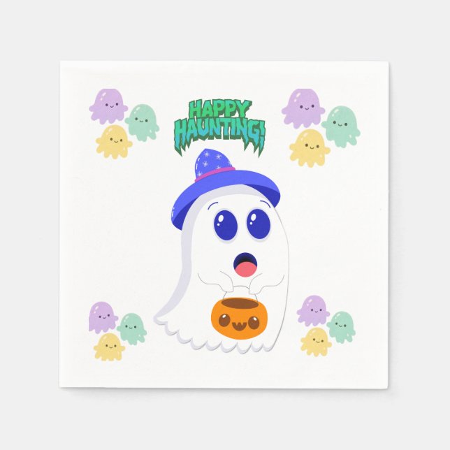 Happy Haunting Cute Ghost Party Napkins (Front)