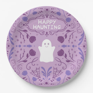 "Happy Haunting" Cute Halloween Ghost Paper Plates