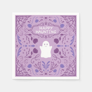 "Happy Haunting" Cute Halloween Ghost Paper Plates Napkin