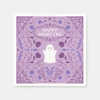 "Happy Haunting" Cute Halloween Ghost Paper Plates Napkin